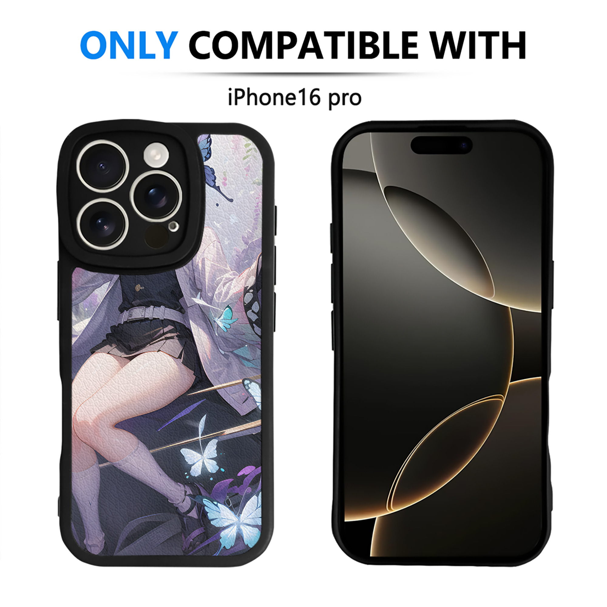 （画像用） 鬼滅の刃（きめつのやいば）蟲柱-胡蝶 しのぶ／こちょう しのぶ Kochou Shinobu 【iPhone 16シリーズ対応】シリコンスマホケース（レザー調） 材質：シリコン